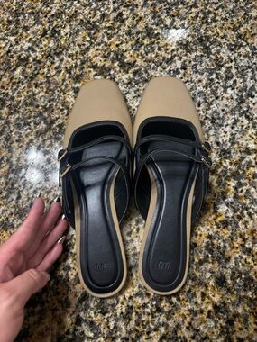 H&M Beige and Black Mary Jane Slip-On Loafers
